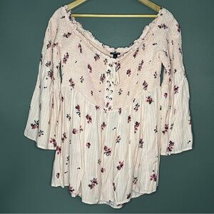Torrid Pale Pink Floral Lace-Up Boho Tunic